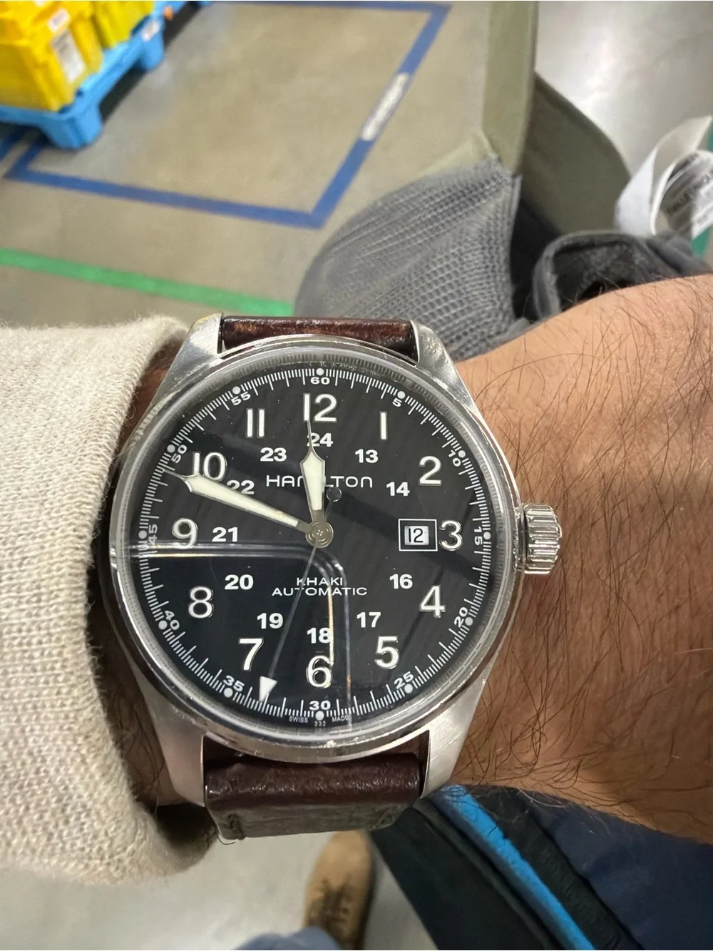 Hamilton Men's Black Dial Silver Case Leather Strap Watch